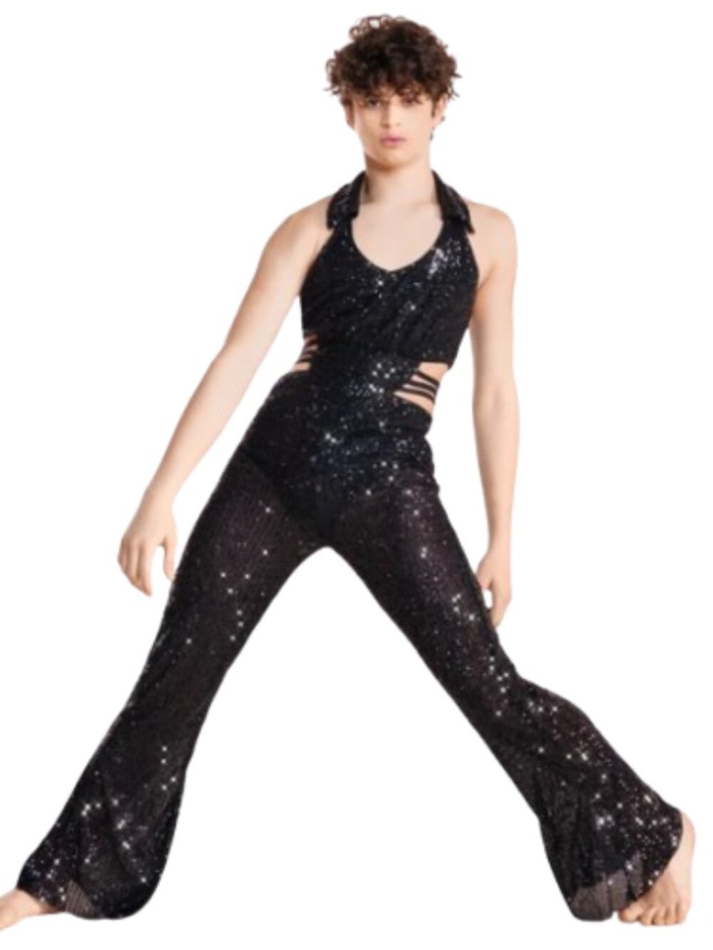 TENTH HOUSE Cadent Dance Costume Jumpsuit Small Adult Black Sequin Jazz hip Hop